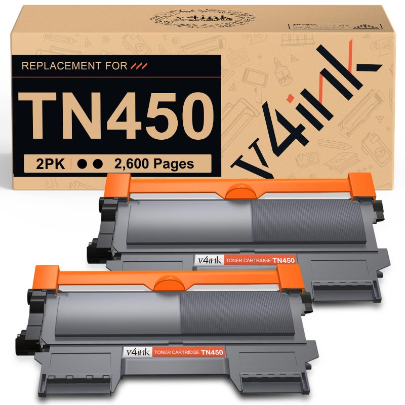 v4ink Compatible TN450 Toner Cartridge Replacement for Brother TN450 TN420 Toner Cartridge High Yield Use for HL-2240d HL-2270dw HL-2280dw MFC-7360n MFC-7860dw IntelliFax 2840 2940 Printer 2 Packs - Image 1